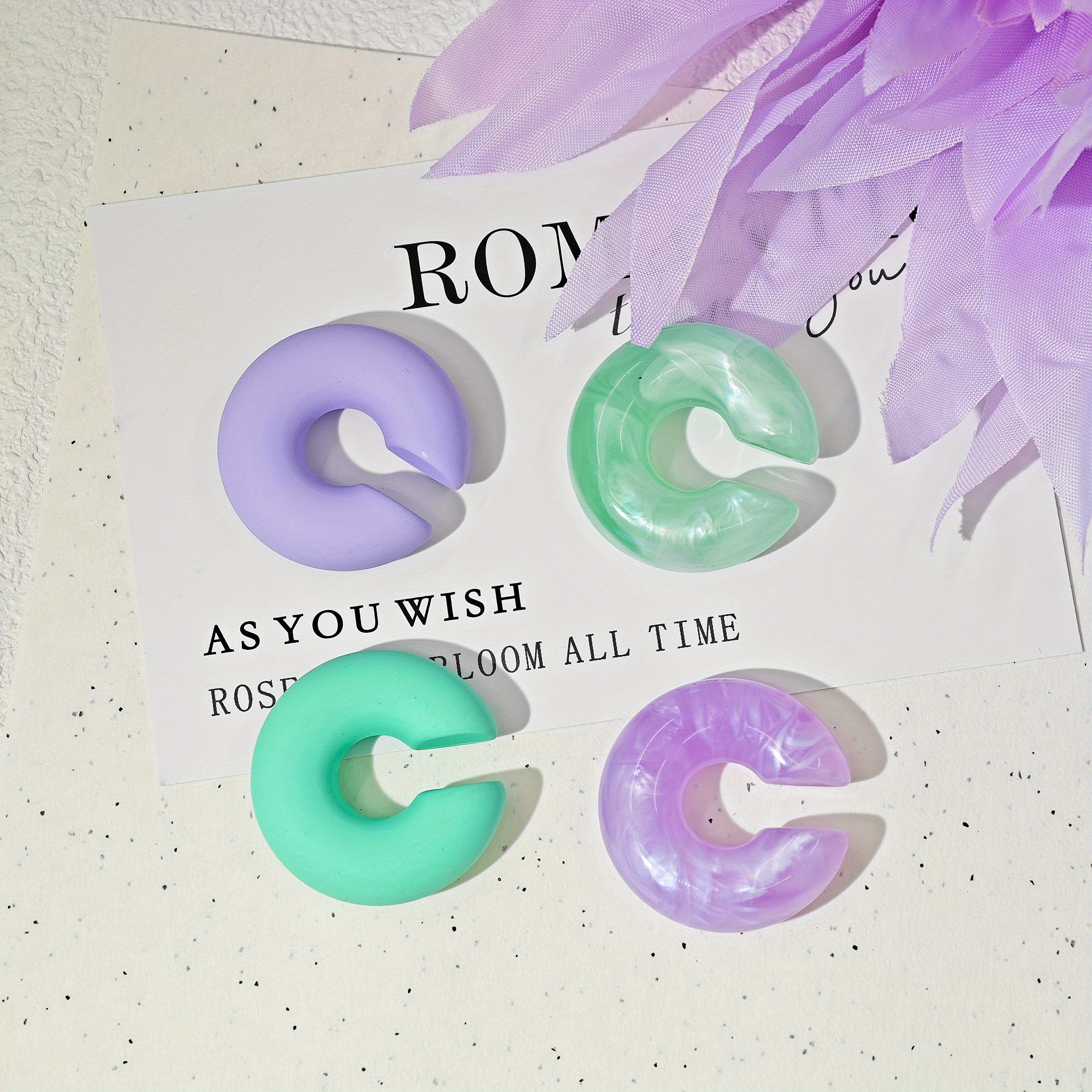 Romantic Thank You Earring Set - Chunky Acrylic Resin C Clip Ons