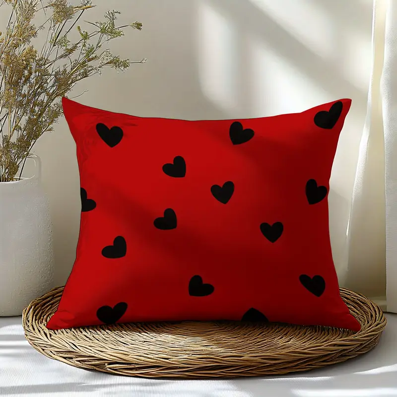 1 themed pillowcase large 3 printed friendly polyester red with black hearts design bedroom or as a romantic gift for couples birthdays and more gift pillow printed polyester fabric Product details 1