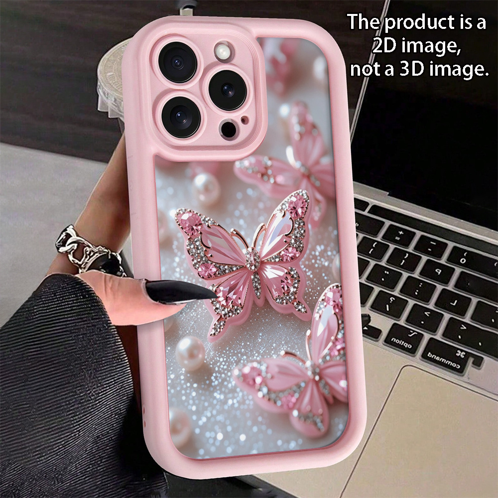 TEMU Phone Case - The Product Is A 2d Image Not A 3d Image Pink Premium Luxurious Pink Jewelry Tpu Anti-fall Full Cover Case Suitable For Iphone