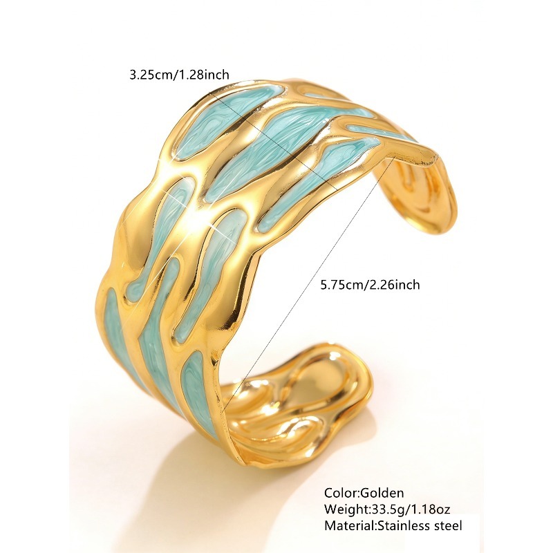 Women's Light Luxury Irregular Flowing Texture White Enamel Wide C-Shaped Bangle