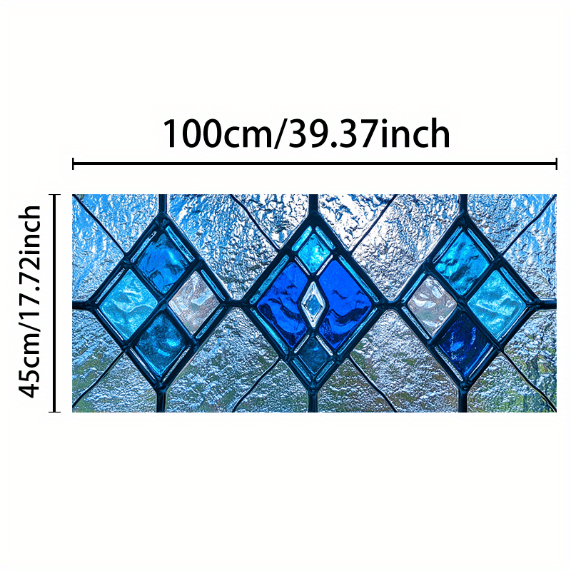 TEMU 1pc, Film de vitre 2D plat moderne élégant avec motif géométrique bleu, adapté aux portes et fenêtres, film adhésif en PVC, idéal pour
