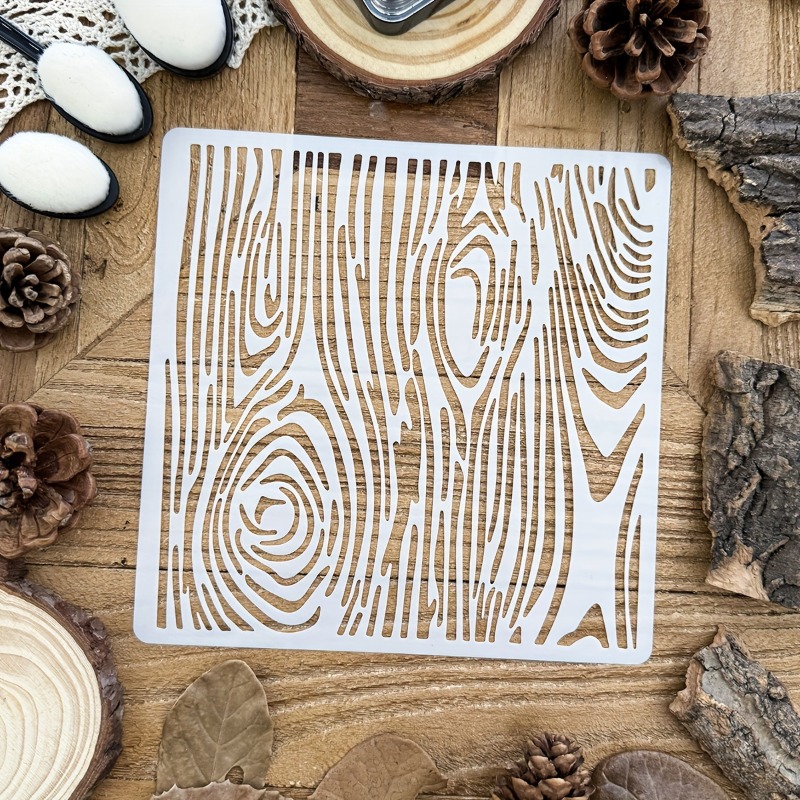 TEMU 1pc 6x6 Wood Grain Stencil Suitable For Diy Crafts, Washable & Reusable Pet Plastic Layered Template With Wood Grain Patterns For Painting,