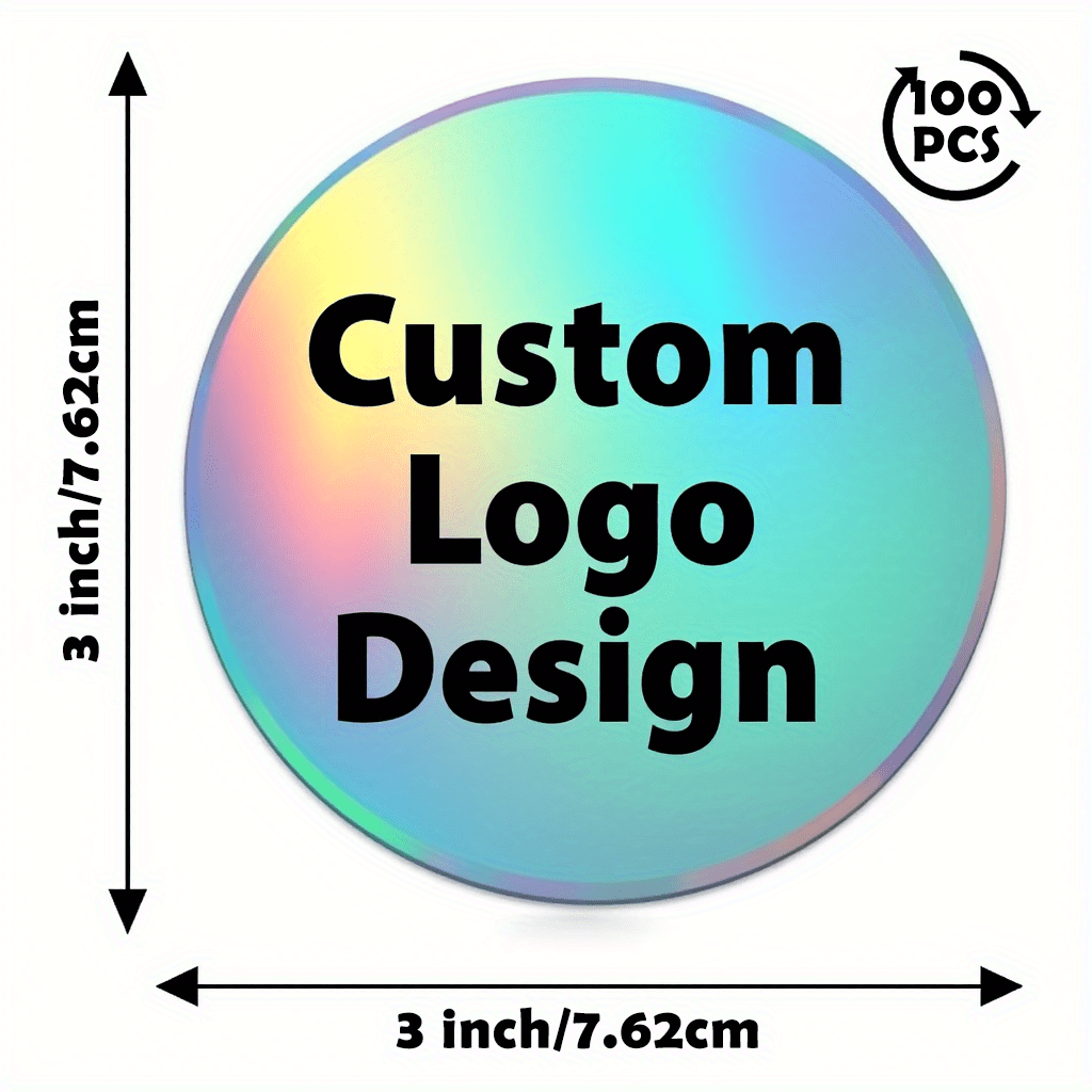 50pcs 100pcs 1inch/1.5inch/2inch/2.5inch Custom Round Adhesive Sticker Labels, Rainbow Holographic Thank You Stickers For Small Business, Personalized Hologram Logo Stickers For Commercial Use