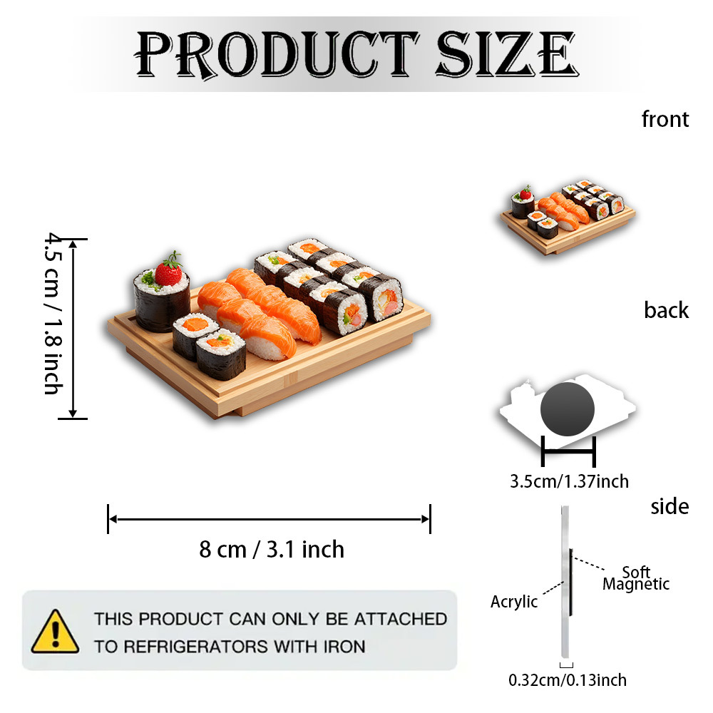 TEMU 1pc Japanese Sushi Magnet Suitable For Sushi Rolls, Acrylic & Rubber Decoration With Strawberry Topping For Themed Parties, Refrigerator Magnets