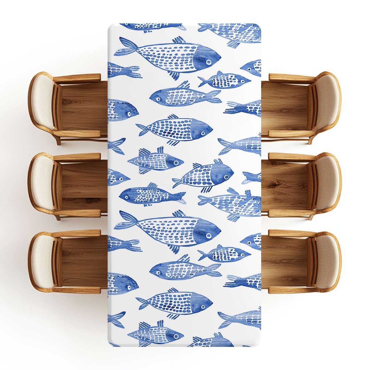 TEMU 1 Mantel Rectangular a con Bordes Elásticos de Media - Estampado de Acuarela de Peces Azules, Elástico, Adecuado para Uso en