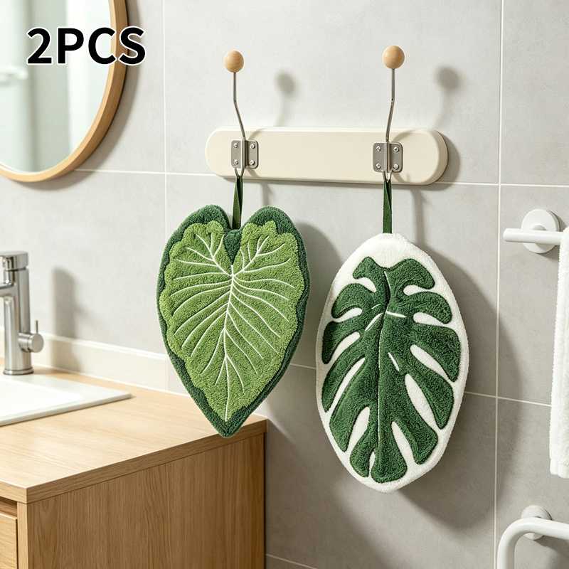 TEMU 2-pack Bathroom Towels, Plant Leaf Towels, Hung In Bathrooms, Kitchens, Restaurants And Environments, Coral Fleece Absorbent Material