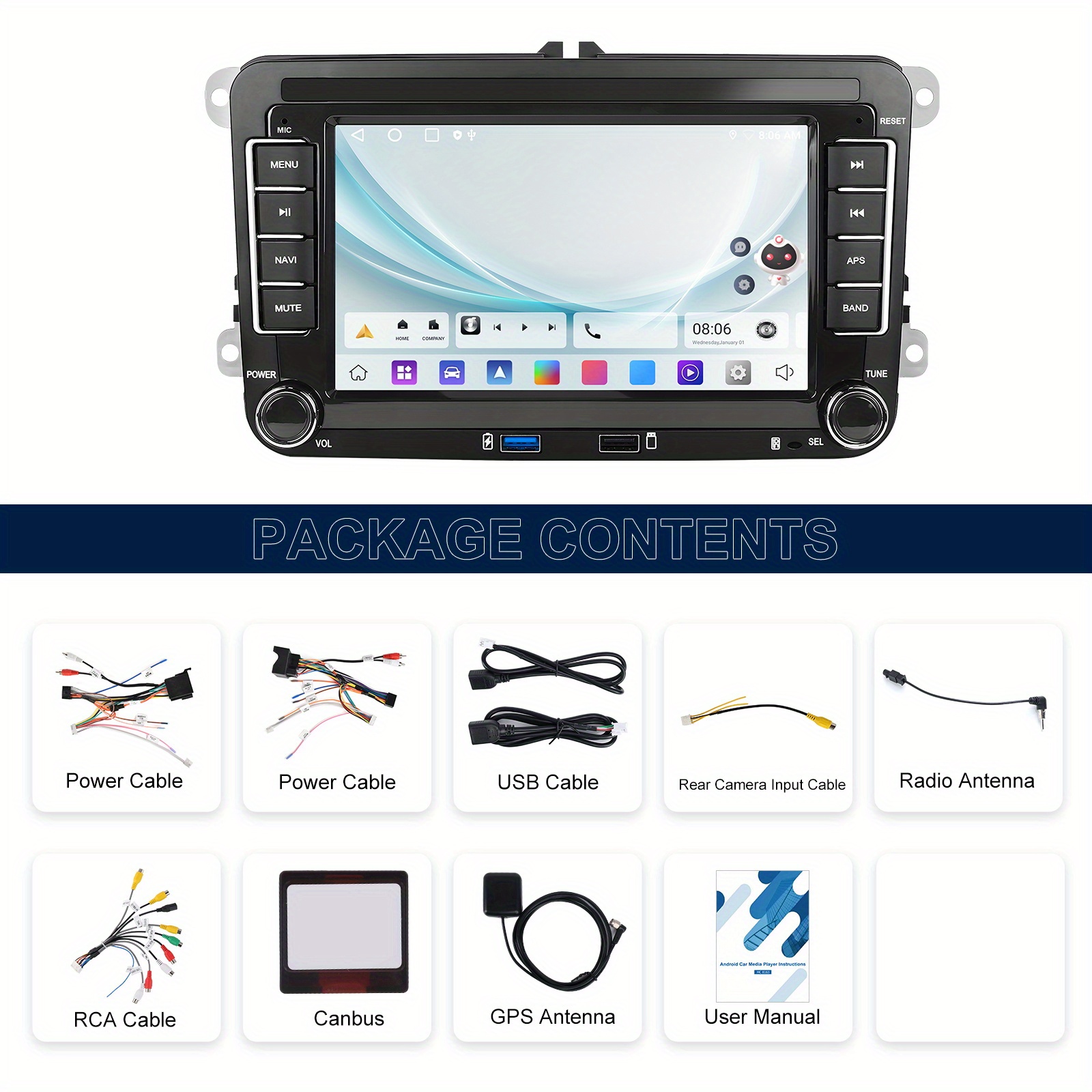 [2GB+64GB] za VW, Seat, Škoda, 15 Avtoradio Stereo Sistem 7-palčni Kapacitivni Zaslon na Dotik Predvajalnik Glasbe z Zrcaljenjem Zaslona