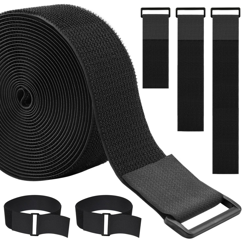 TEMU Sangles de câble réglables 1,5 po x 16 pi avec 20 boucles, sangles auto-agrippantes en nylon noir, longueur libre, attaches de câble