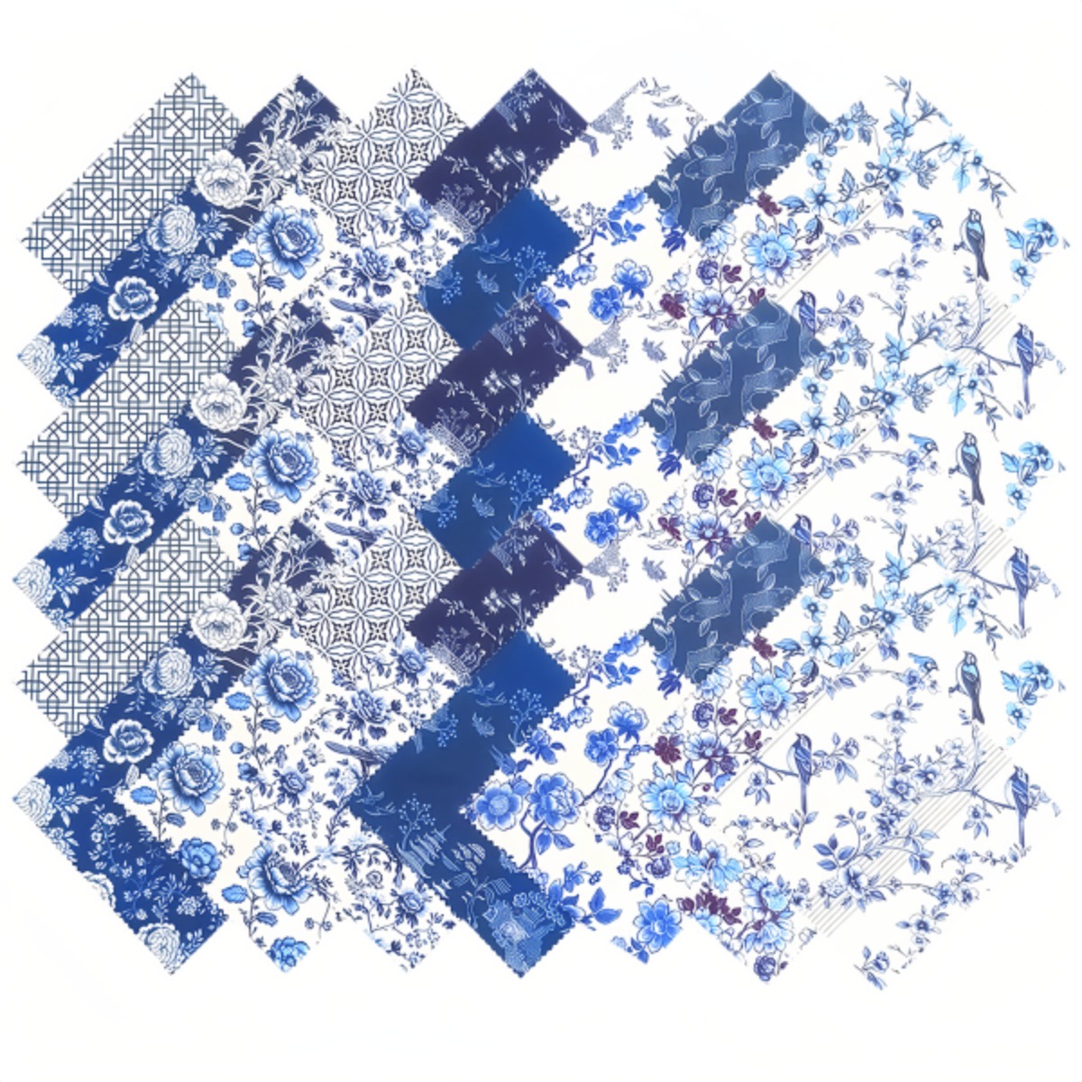 TEMU Lot de 42 pièces de tissu imprimé en porcelaine bleue et blanche - Carrés de quilting prédécoupés de 5X5 pouces, matériaux à pour tapis,