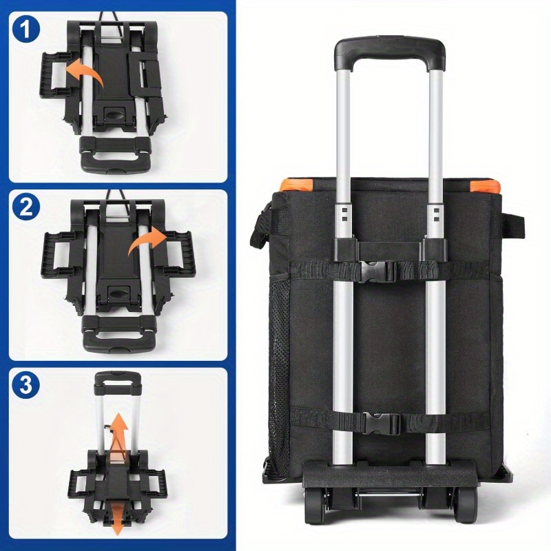 Odoland Heavy-Duty 48 Can Cooler with Wheels & Handle - Collapsible Ice Chest, Locking Wheels, Side Pockets - Portable Camping, Party, Tailgating Cooler for Outdoor, Grocery, Delivery - Holds 48 Cans/72 Bottles, Outdoor Cooling, Compact Design, Reinforced Fabric, Party Hosts