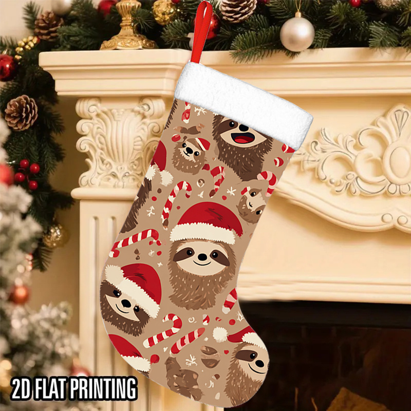 TEMU A Single Christmas Stocking Designed With And Festive Such As Santa Hats And Candy Canes, Perfect For To Your Fireplace, Christmas Tree, Or As A