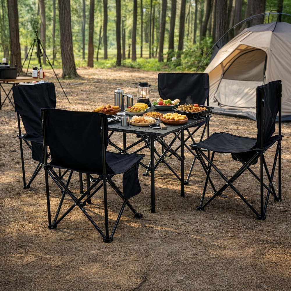 outdoor klapptisch und stuhl set 5-teilig, tragbares metall esszimmer set mit 100 kg traglast stühlen, inklusive reisetasche, ideal für camping, picknicks, terrasse, grillen, wandern