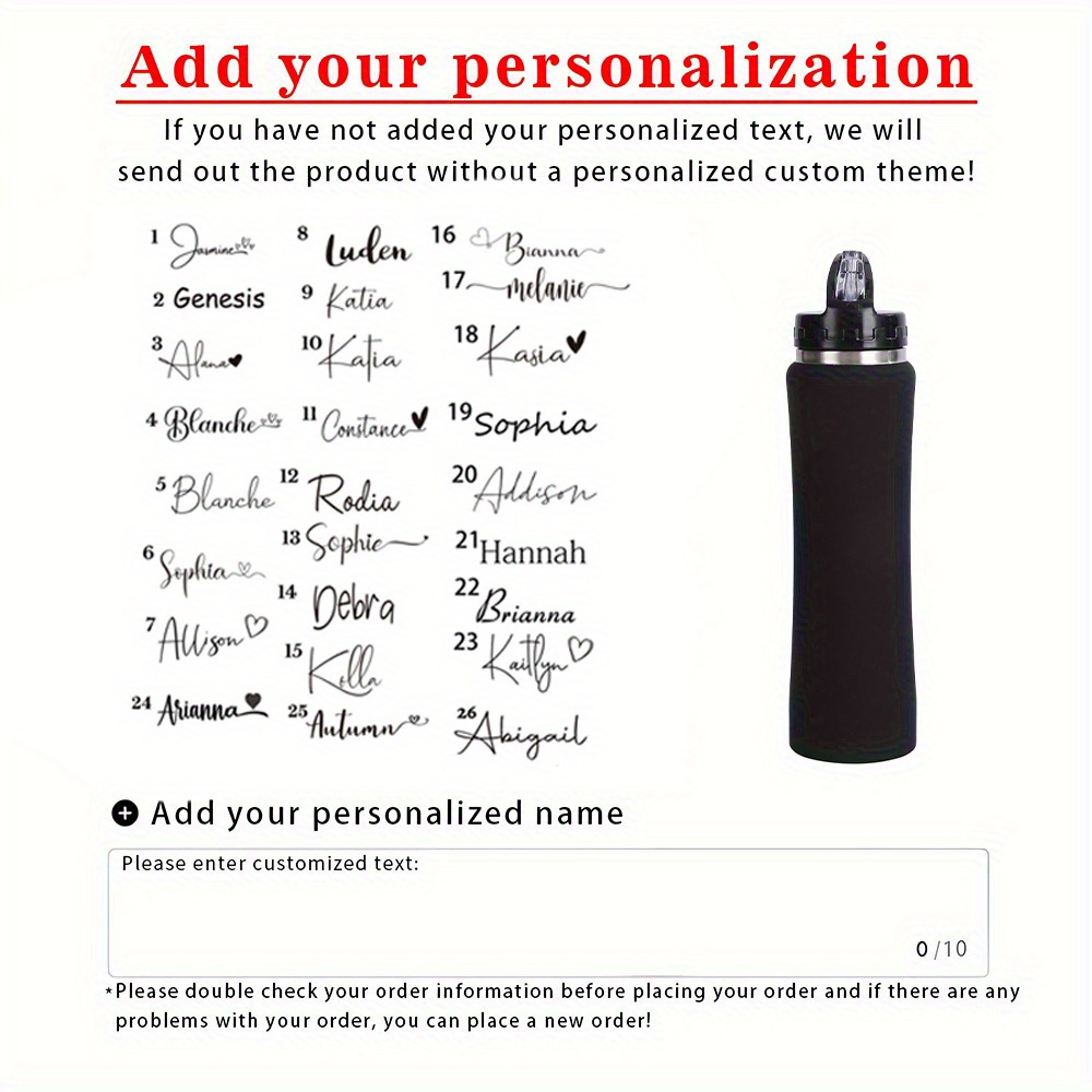 TEMU 1pc Personalized Water Bottle, Custom Name Insulated Water Bottle, Water Bottle With Straw, Gym Water Bottle, Bike Water Bottle, Personalized