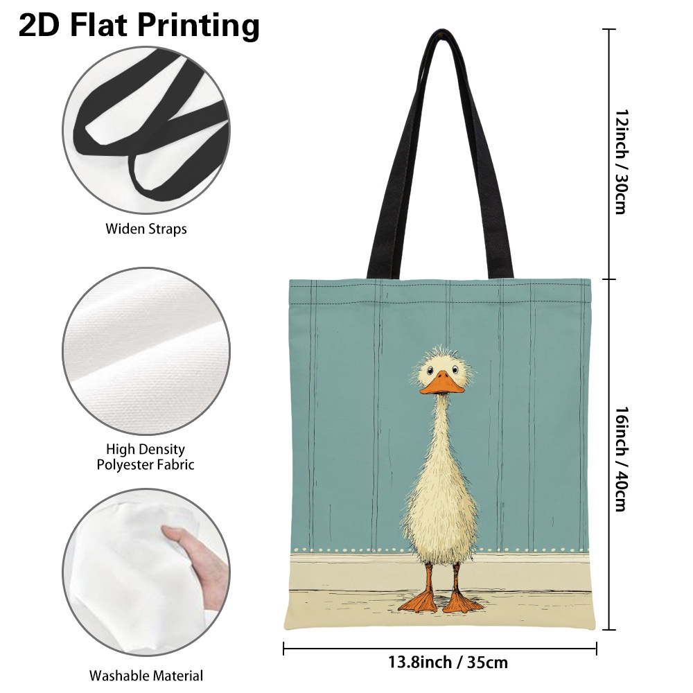 TEMU 1pc Cute Standing Duck Print Large Capacity Tote Bag - Vibrant 2d Printed Design, Durable Polyester Reusable Grocery Bags For Shopping, Daily
