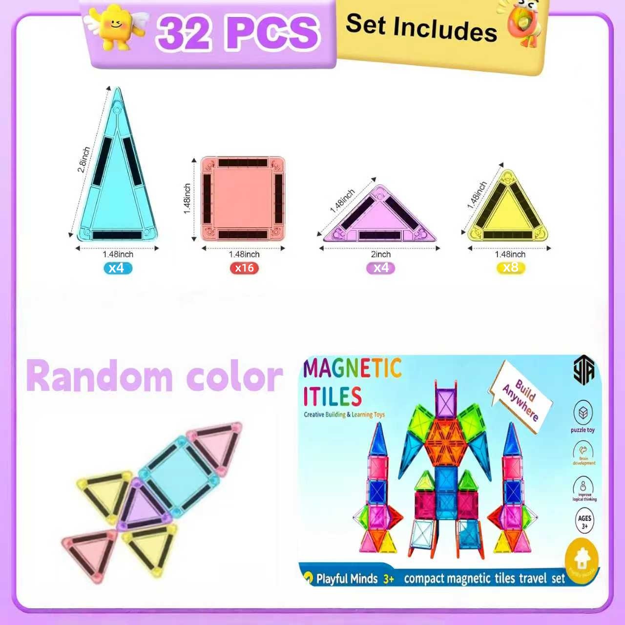 Image of Mini Magnetic Tiles, Portable Magnetic Toy Travel Set With Tin Box, Building Block Toy Set For , Birthday Gift Toy For Boys And Girls Ages 3+, Random Color，christmas, Children's Day Gift