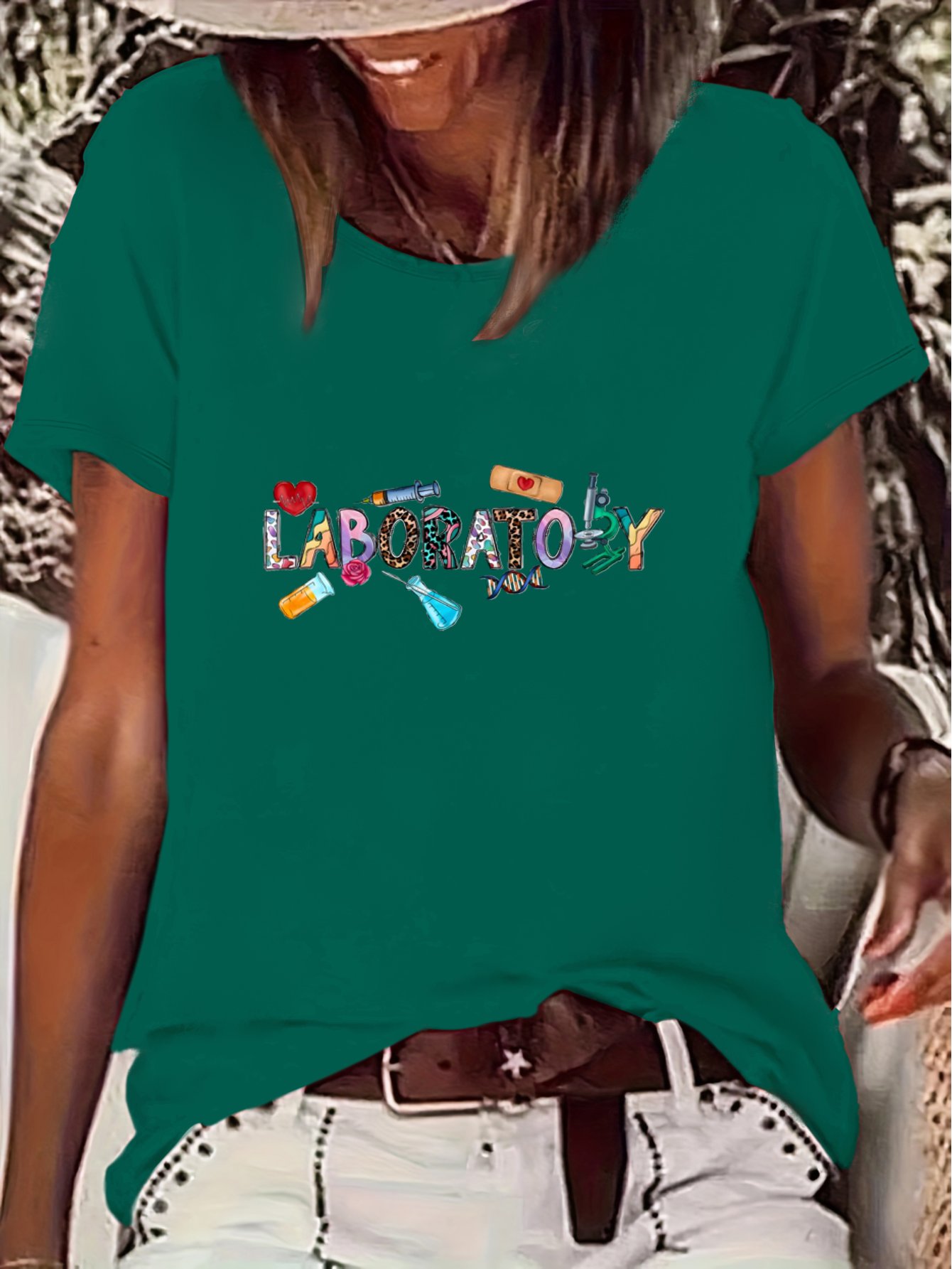 imagen del artículo camiseta de mujer con estampado de   científico - equipos de   y símbolos de química (béqueres, tubos de ensayo, adn) - cuello   transpirable y manga corta para  ,   científicos y uso casual - ropa   de tema científico  