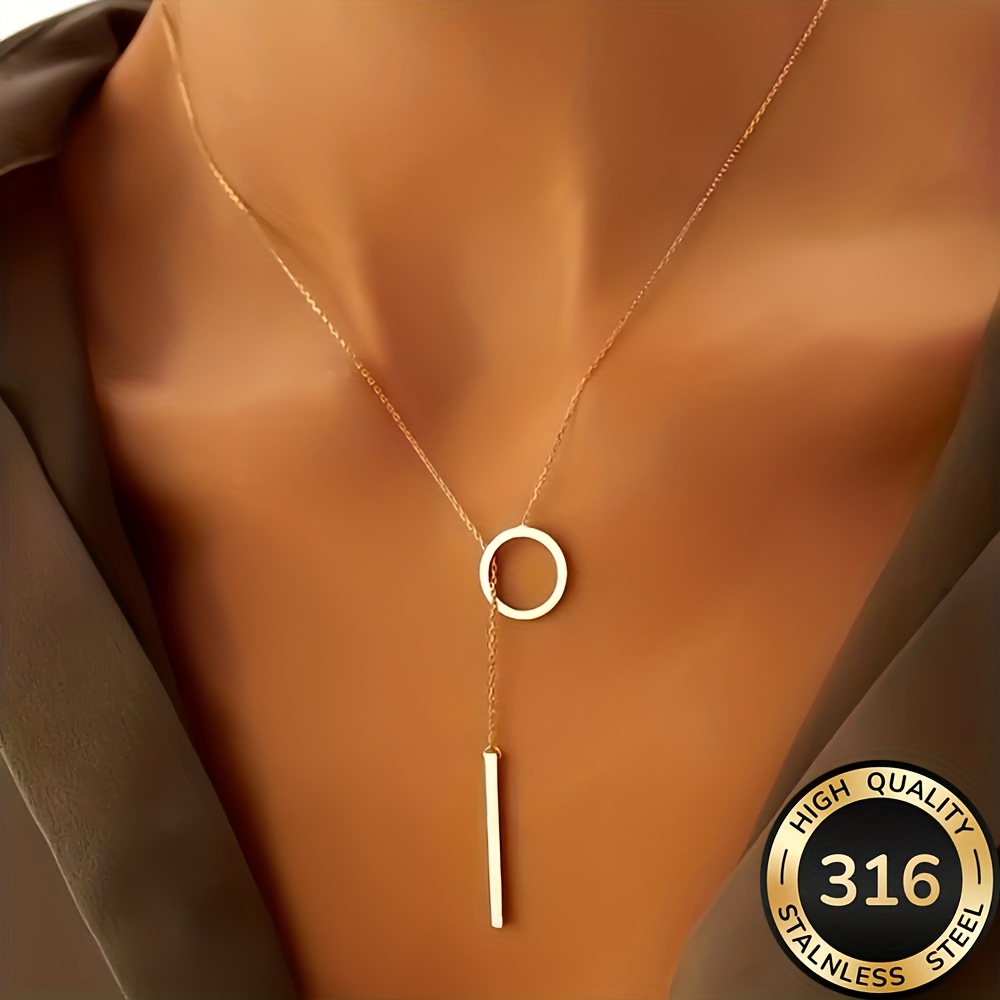 TEMU Collar en Y | Colgante minimalista dorado/plateado | Acero inoxidable hipoalergénico | Resistente a la decoloración y al | Accesorio de lujo ,