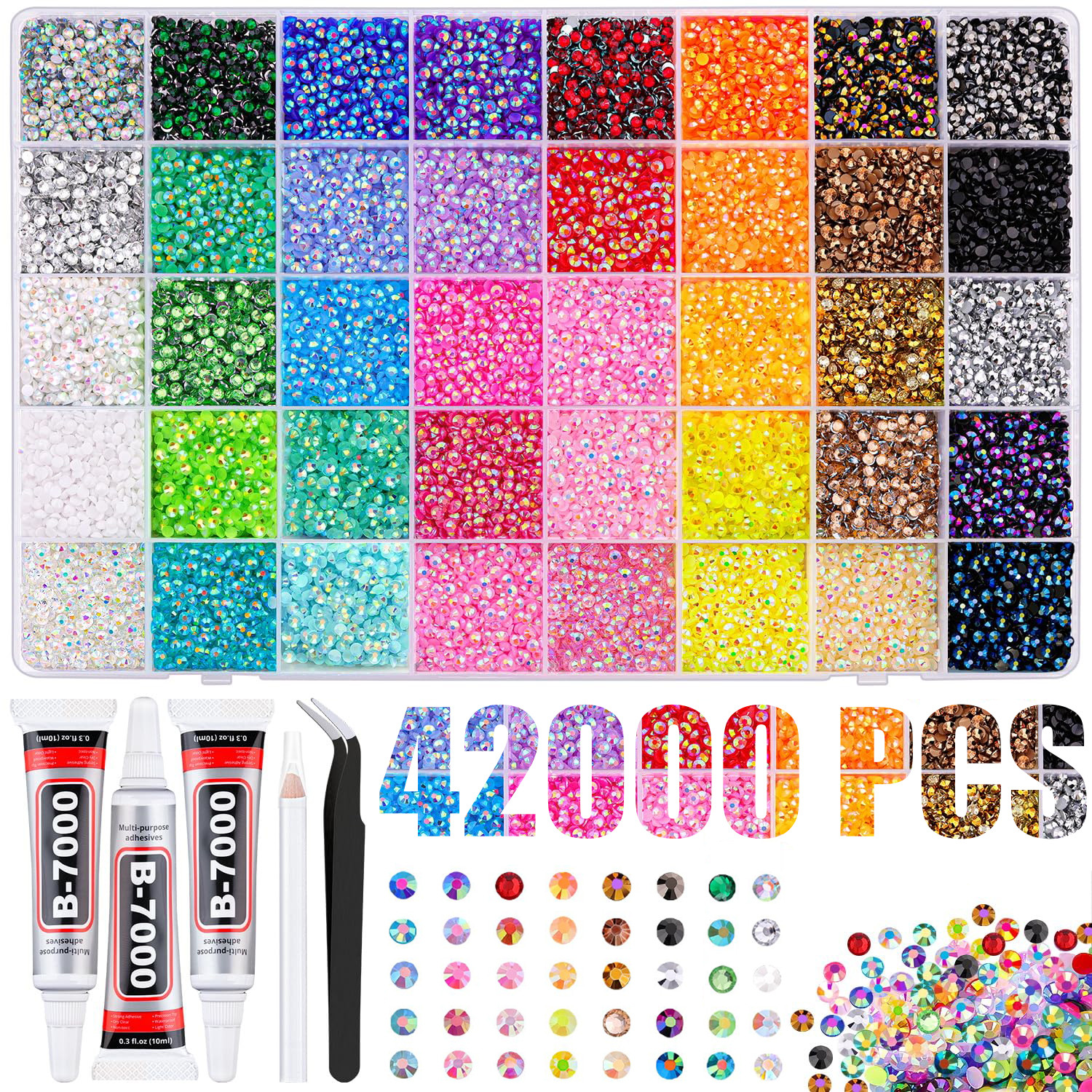 42000pcs 40 color 3mm resin rhinestones set with   tools kit diy handmade design   making suitable for diy nail art decoration masks cups phone case decoration clothing and other craft accessories ideal for handmade jewelry