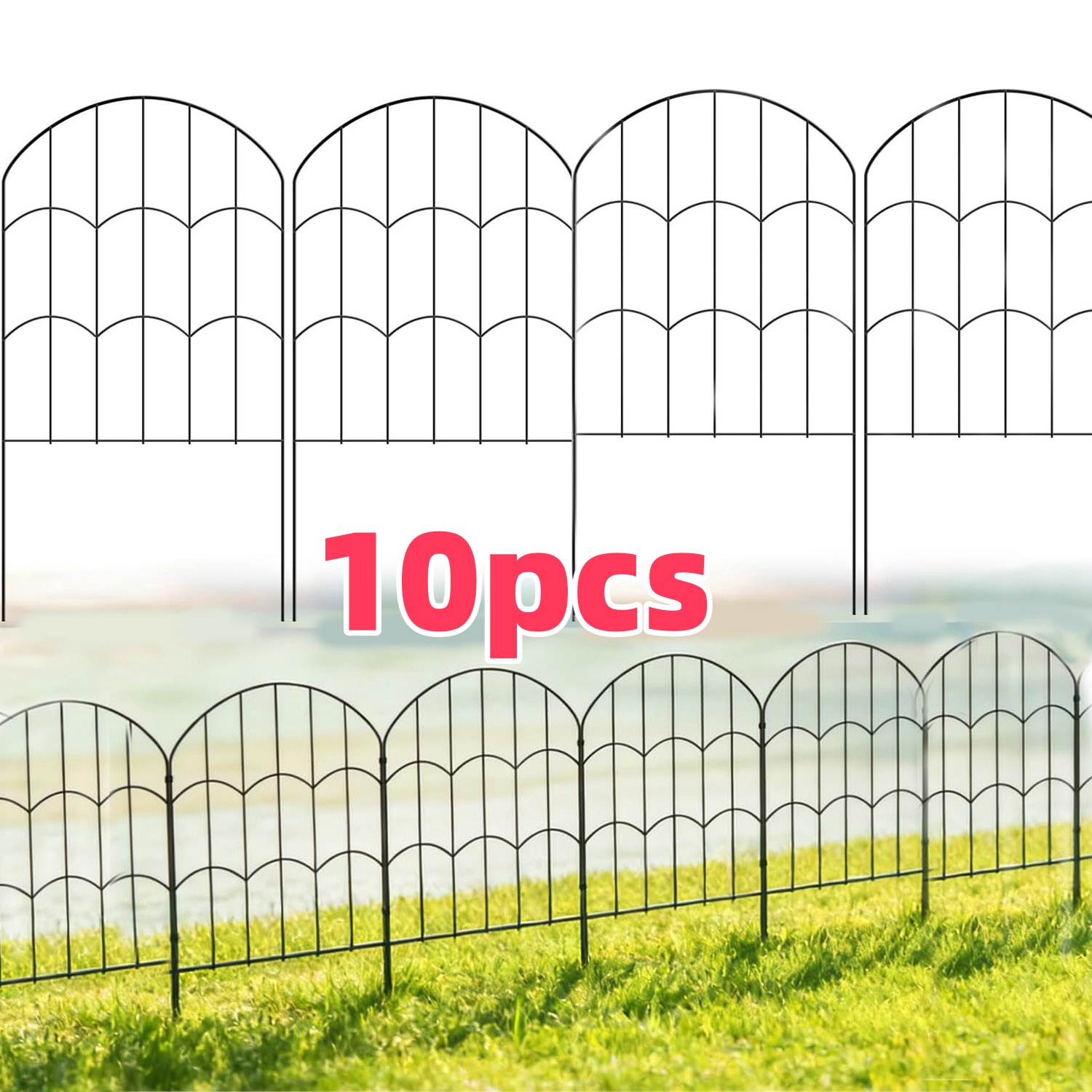 Image of [2d Flat] 10 Pack/20 Pack Garden Fence Panels, 61cm H X 33cm W, Total Length 3., No Dig Outdoor Fencing, Small Animal Barrier, Decorative Border For Yard & Garden