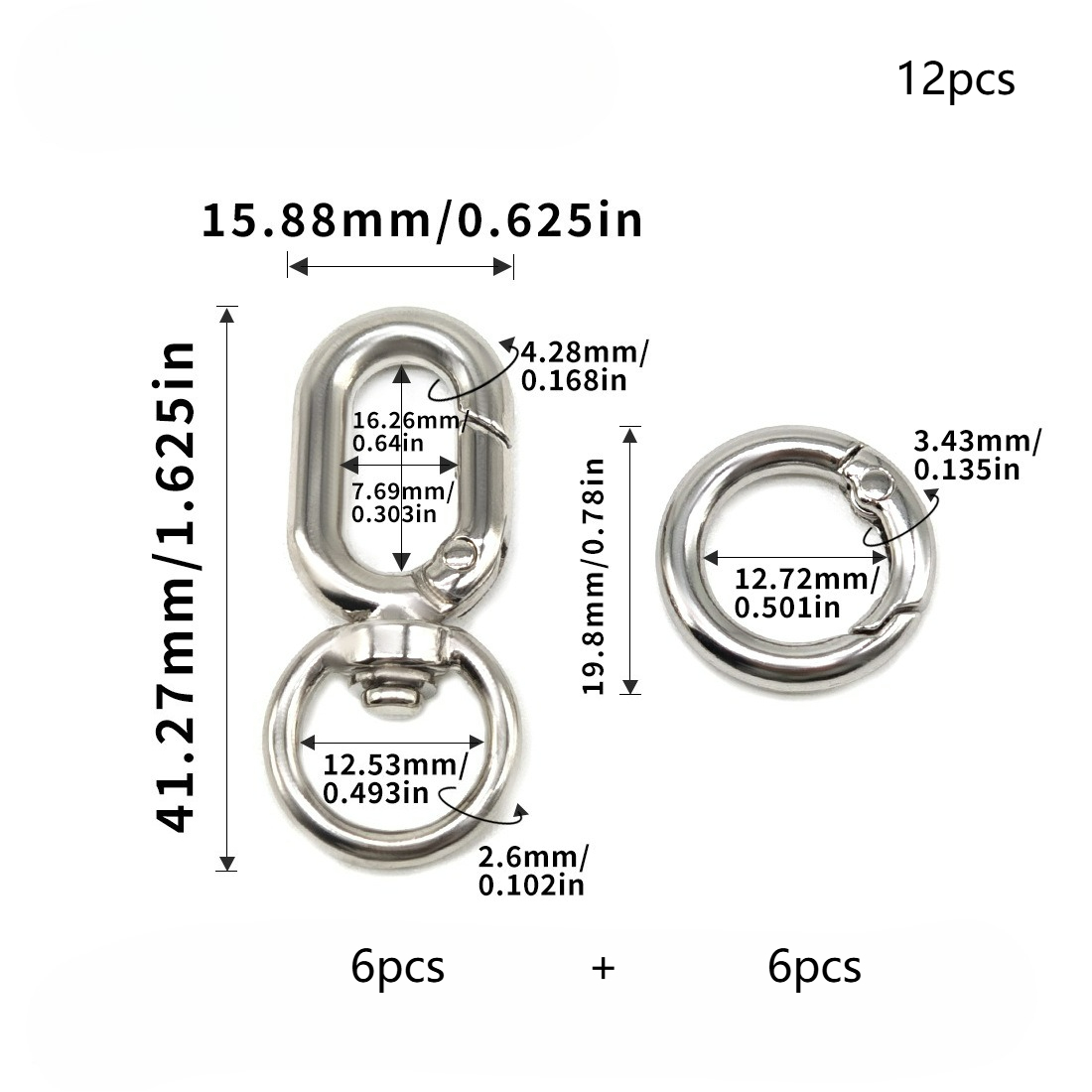 TEMU 12pcs (6pcs Rotating Buckles +6pcs Spring Buckles) Double Opening Key Rings, Metal Key Rings, Rotating , Suitable For Keychains, Handmade,