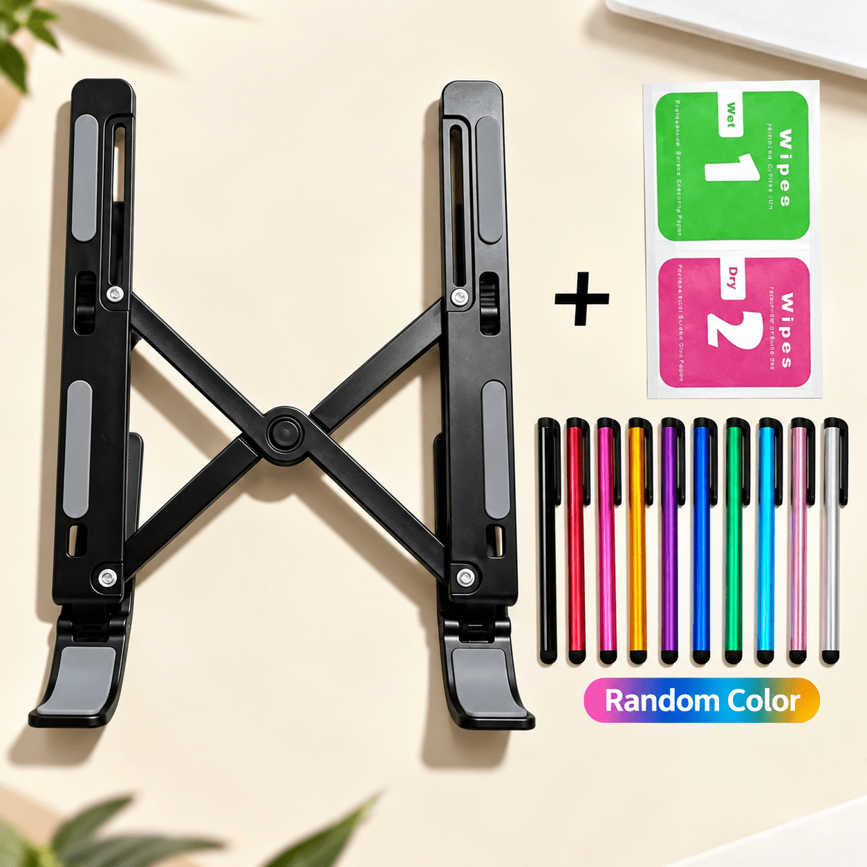 TEMU Folding Laptop Stand With Random Color Stylus + 2 Cleaning Cloths, Ten-level Angle Adjustment, Improves Laptop Screen Height And Typing Posture,