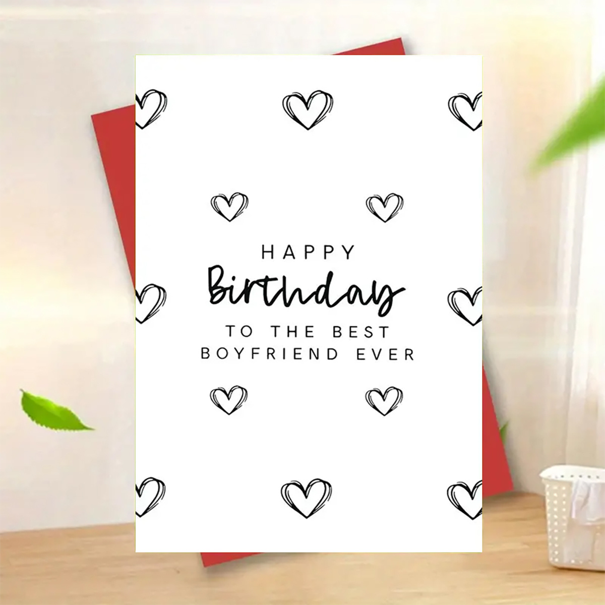 An Elegant Birthday Card For A Boyfriend, With An Envelope - "to The Best Boyfriend" Featuring A Cursive , In A Minimalist Black And , Suitable For Birthdays And Anniversaries