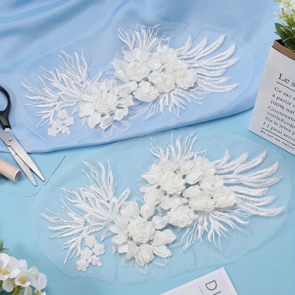 Spitzen-Applikation Als Fake-Kragen Oder Blume – Bestickt, Weiß, Für DIY Kleidung & Deko (ca. 42x30 Cm)