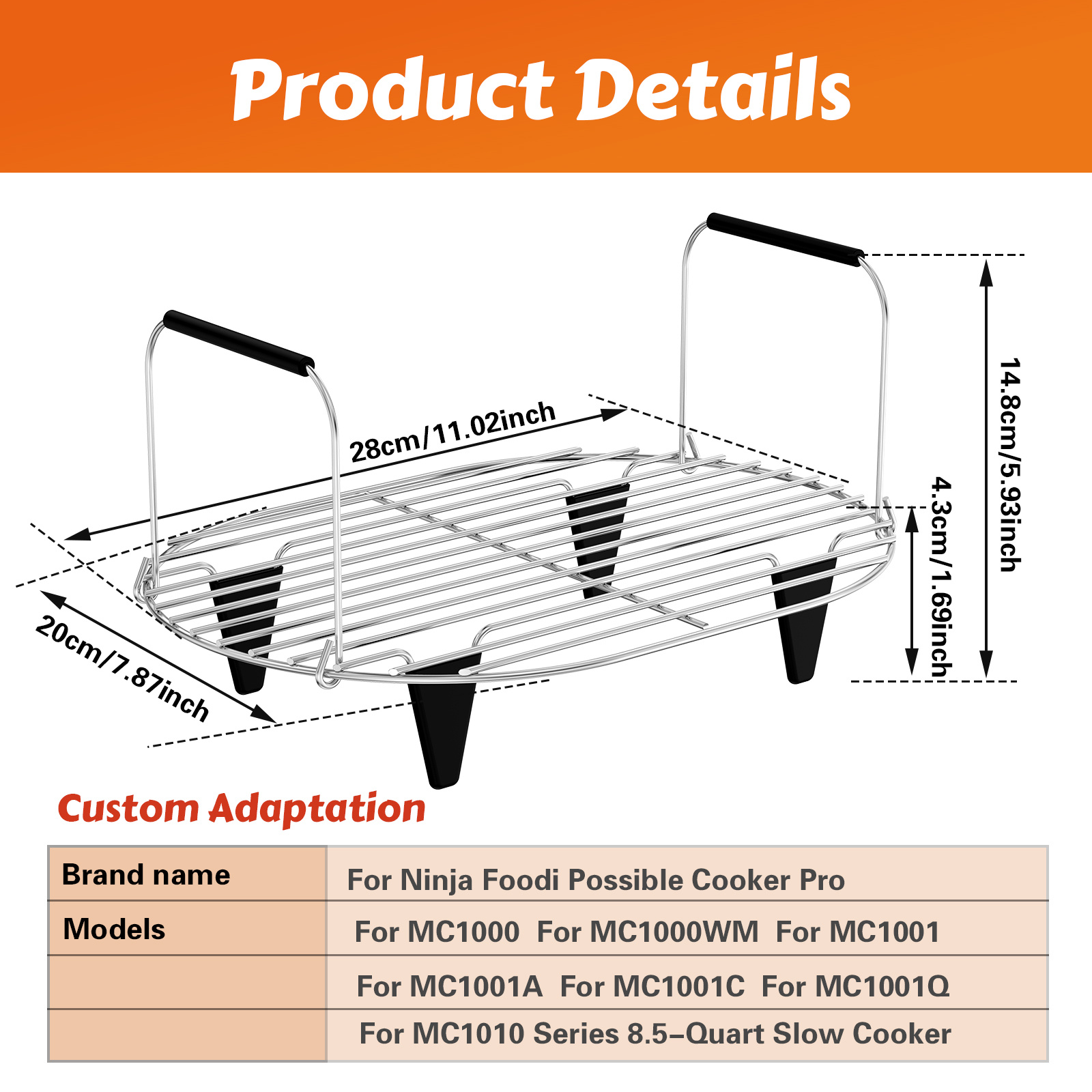   stainless steel steam and roast rack for 8 5qt slow cooker foldable handle reusable steaming pot rack food contact safe compatible with mc1000 series details 3