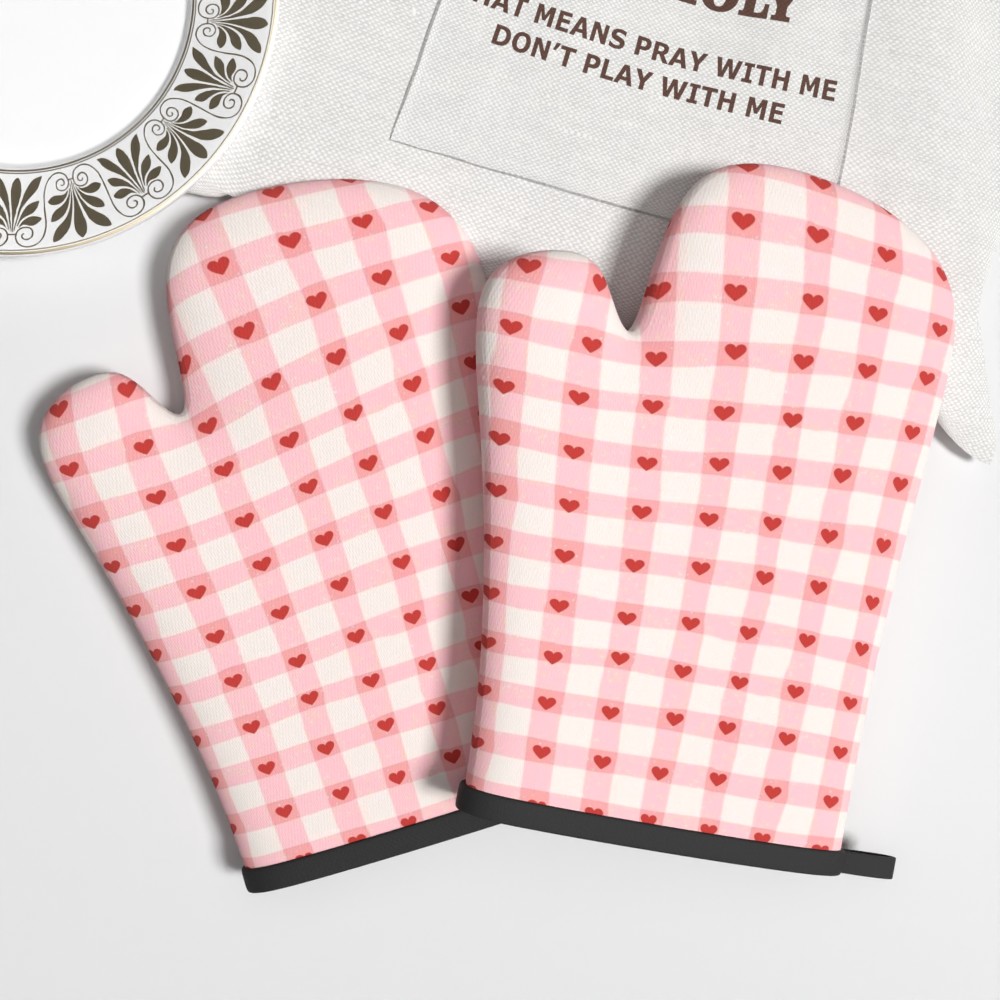 TEMU 2pcs 10.6*6.7in Bow Tie Look Printed Oven Mitts Heat Resistant Non Slip Suitable For Decoration Cooking Grilling Baking Picnics Etc For Party