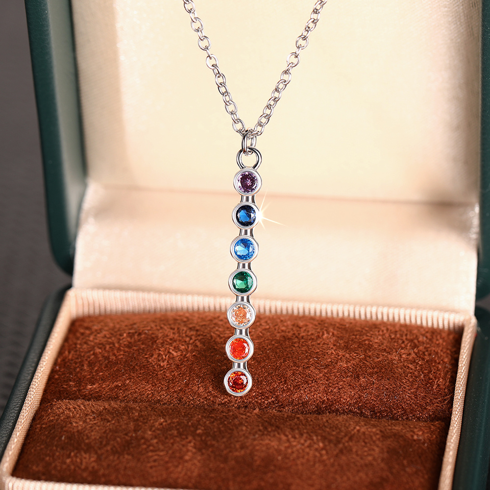 Image of Trendy Inlay Colorful Zirconia Necklace Elegant Rainbow Necklace For Women Daily Party Holiday Necklace Jewelry Gift
