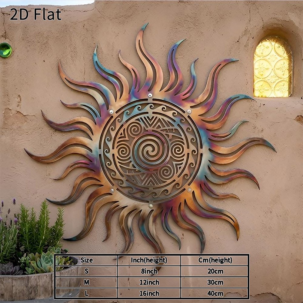 TEMU 1pc Décoration Murale en Métal Soleil Rustique Bohème, Panneau en Métal Durable et Imperméable au Design Éclat de Soleil pour Maison, Jardin,