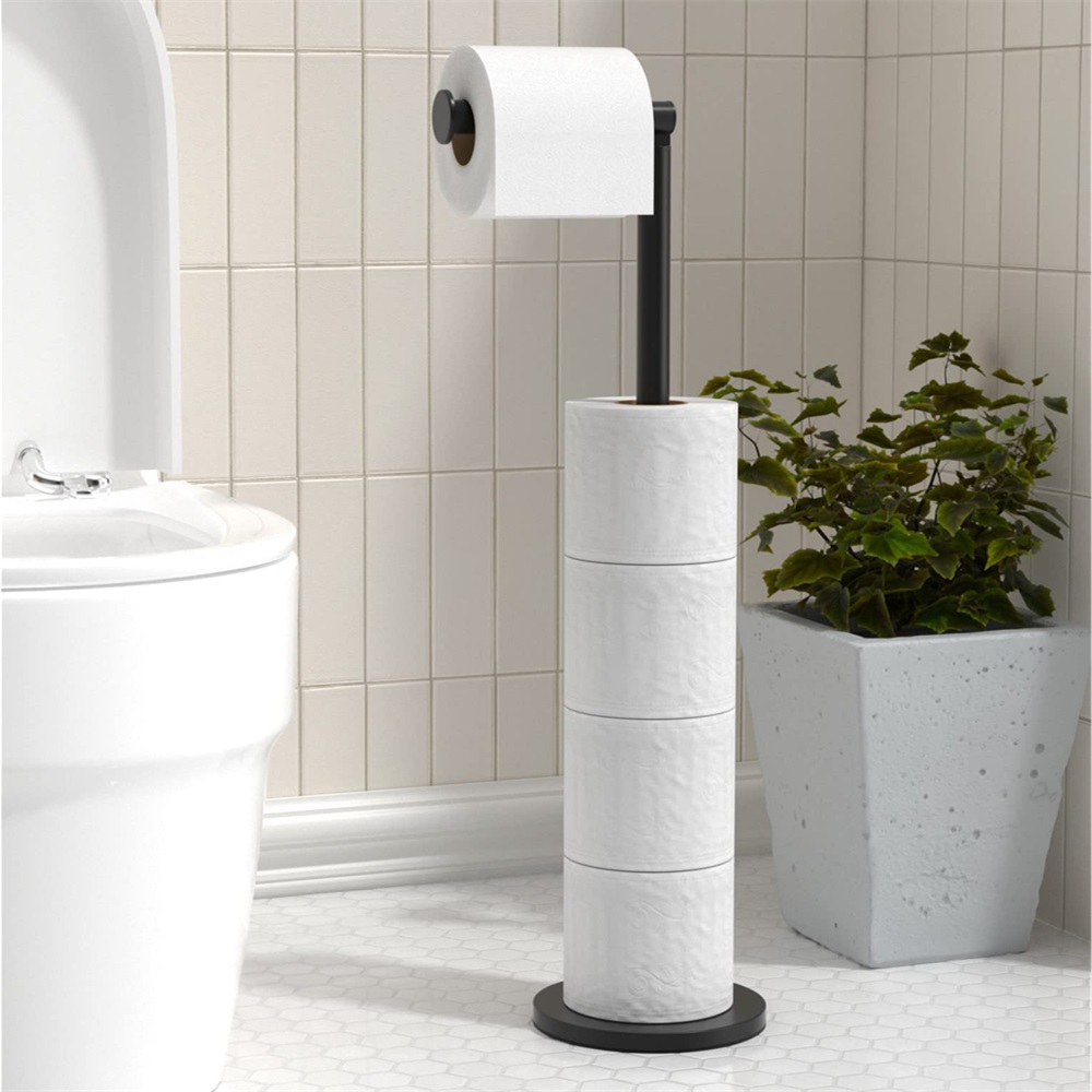 Image of Toilet Paper Holder Stand And Dispenser For 4 Rolls, Stainless Steel Free-standing Toilet Tissue Paper Roll Storage Shelf, Bathroom Accessories