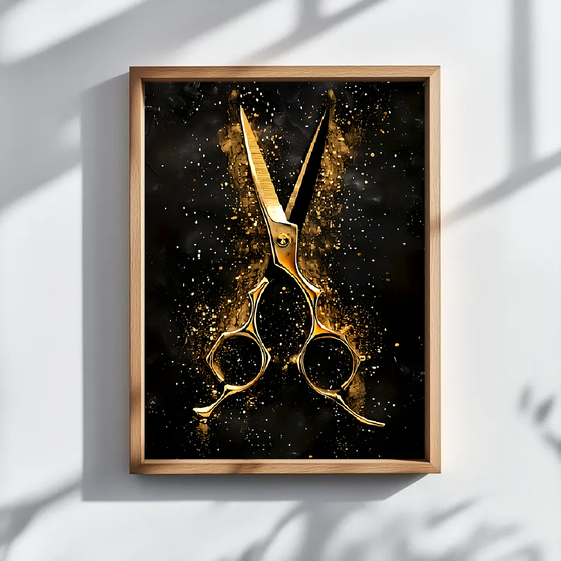 

Room Decor Barber Scissors Canvas Print, Hair Styling Salon Decor, 16x12 Inch, Black And Golden, For Home, Office, Or Hotel Decoration