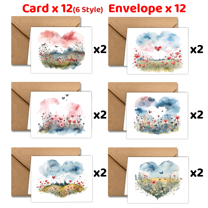 

24pcs Valentine's Day Greeting Cards With Envelopes, Watercolor Thank You Cards For Husband Wife Boyfriend Girlfriend, Anniversary Day, Cool Card, Birthday Gift, Unusual Items, Gift Cards