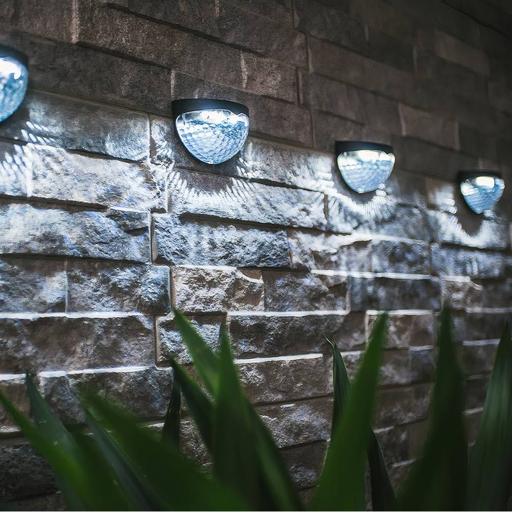TEMU 8pcs Solar Wall Lights Semi-circular Water Drop Pattern Outdoor Solar Lamp With Cool White Light Ip44 6 Led Solar Fence Light With Light Sensor