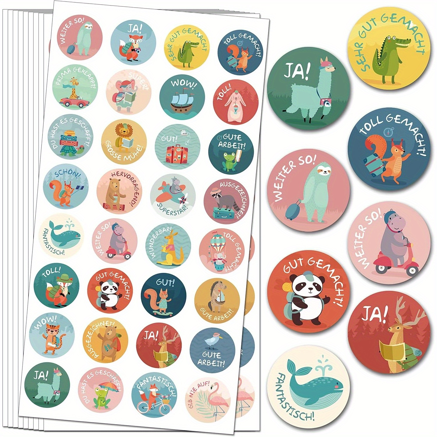 Image of 320 German Animal Self-adhesive Stickers, 25mm Motivational 32 Patterns Self-adhesive Stickers, German Stickers, Animal Stickers For Scrapbooks, Party For Gift Labels, Envelope Labels Decoration