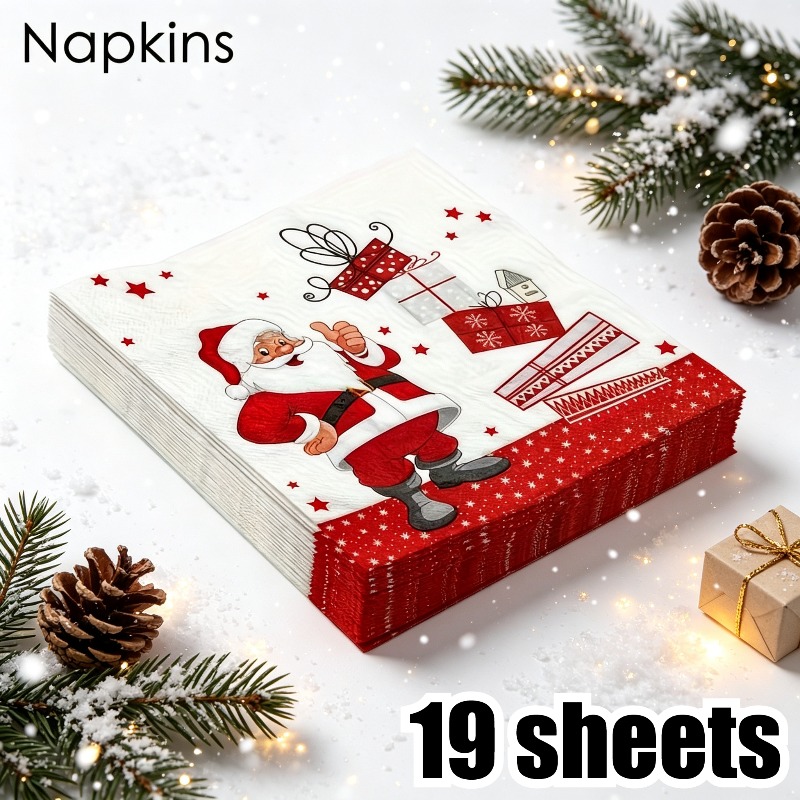TEMU 19 servilletas para de Navidad - Papá Noel, decoración festiva de y blanca - Servilletas desechables engrosadas, adecuadas para cena de Navidad,