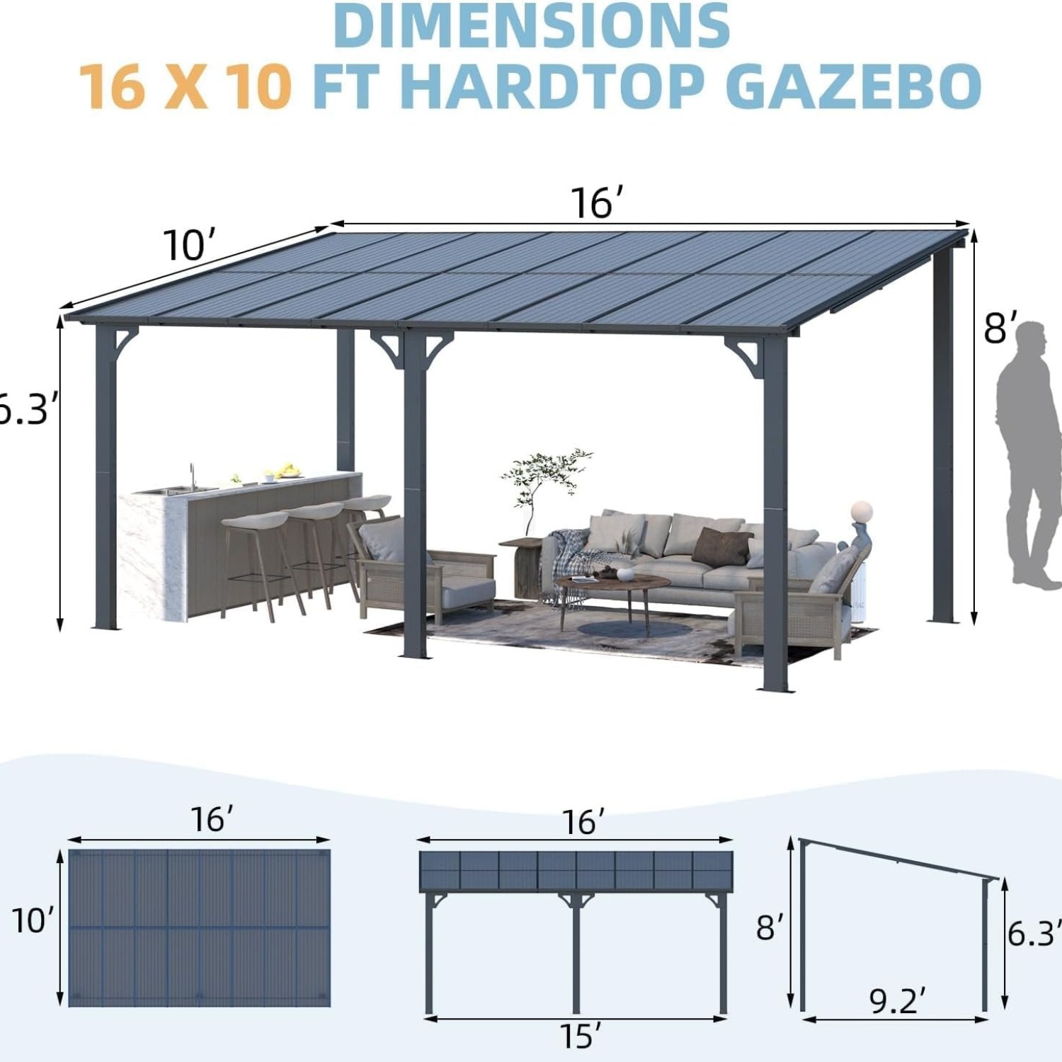 Garden Gazebo, Wall-mounted Barbecue Gazebo, Featuring A Hard A Sturdy Slanted Awning-perfect For Backyards And Gardens