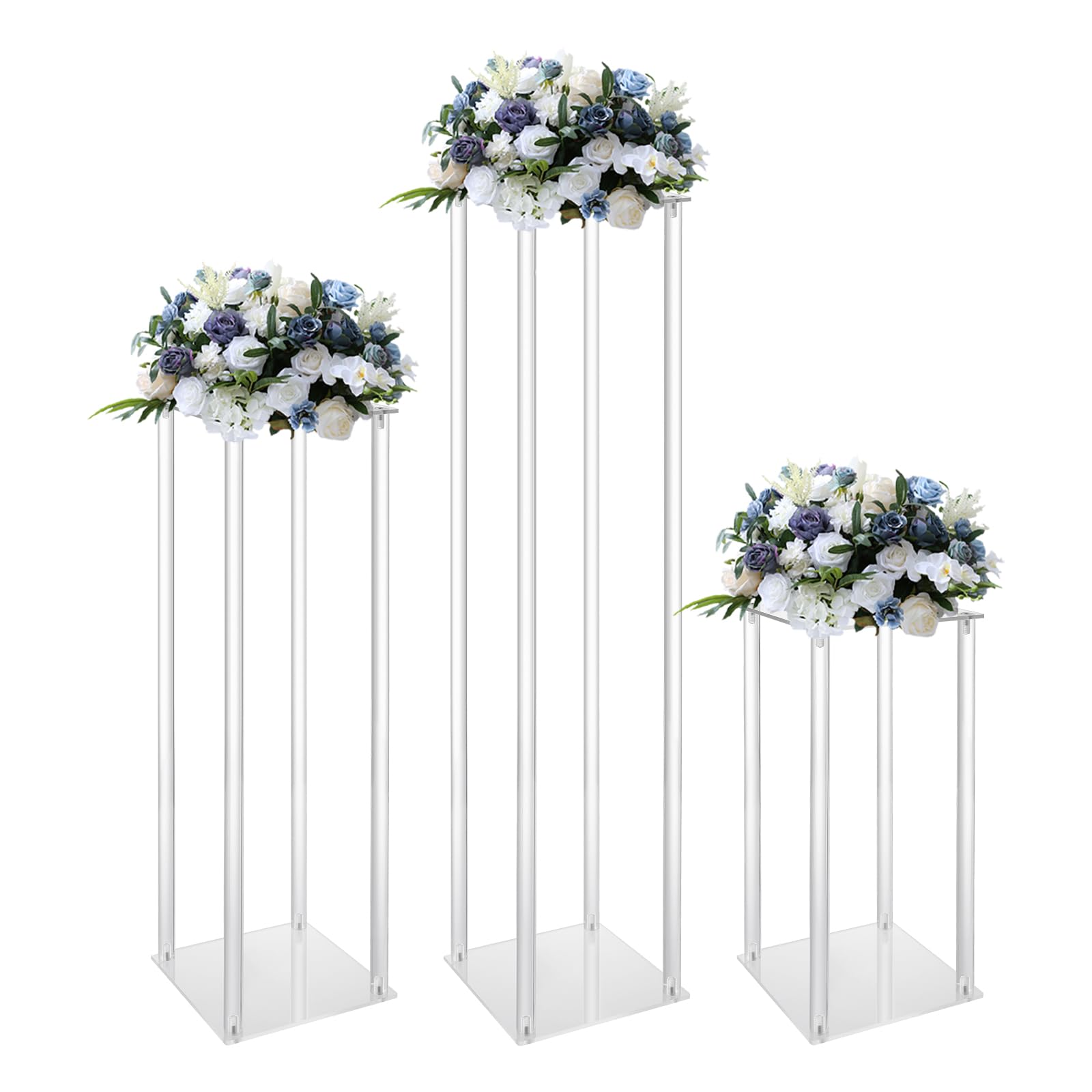 TEMU Goodslinesshop 3 piezas Soportes de Flores Altos y Transparentes, Columnas de Flores Rectangulares de Acrílico, Estantes de Flores Geométricos
