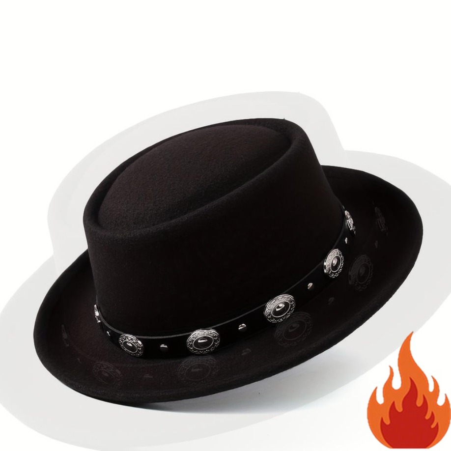 TEMU Autumn/winter Men's Jazz Flat Top Hat, Street Style Brim Hat For Young And Senior Gentlemen, British Casual Versatile, Essential For Parties,