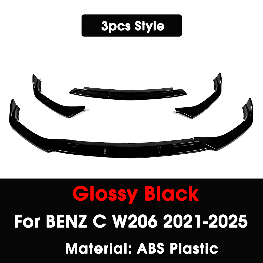 TEMU Set Of 3 Front Bumper Lip For Mercedes W206 2021-2025 | Abs Plastic Splitter Tuning Parts