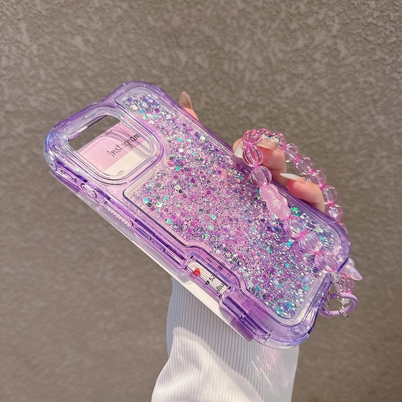 TEMU Phone Case: Slim Waist Gradient Glitter Resin Elegant Lanyard 3-in-1 Phone Case For Iphone 11 12 13 17 Pro -body Shockproof Protective Cover