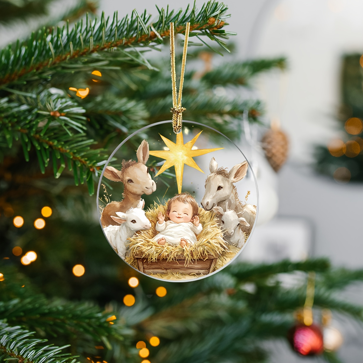 TEMU 1pc Acrylic Christmas Ornament - Star And Animals Design, No Power Needed, Holiday Hanging Decor For Christmas, Halloween, Easter, Thanksgiving,