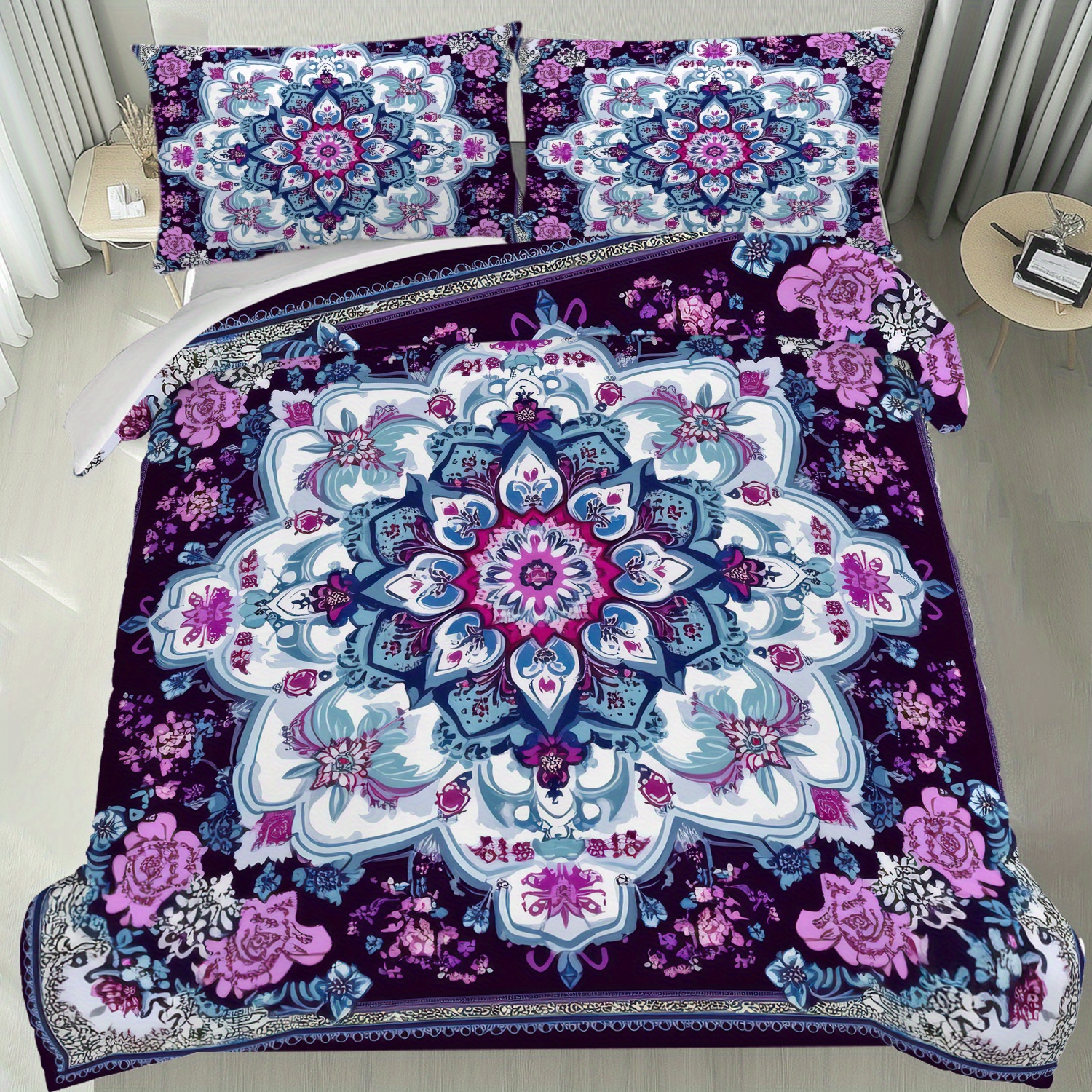 Trade Star Juego De Ropa De Cama Con Mandala, Sábanas De Algodón Con Dos Fundas De Almohada, Funda Decorativa Para Cama De Matrimonio, Mantas étnicas, Decoración De Dormitorio Indio (patrón 1
