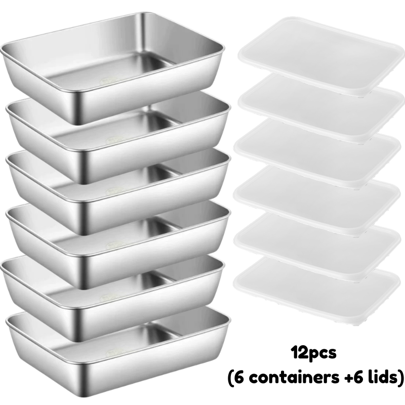 Image of 12pcs Fresh-keeping Box With Lid, Stainless Steel, Kitchen Organization And Storage, Suitable For Fruits Vegetables And Meats, Refrigerator Preservation, Food