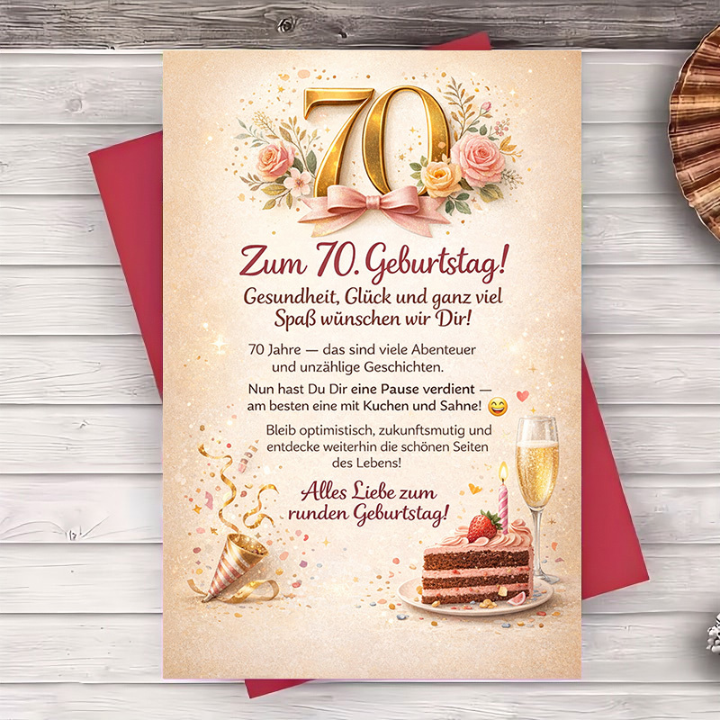 TEMU An Elegant 70th Birthday Card With An Envelope, With Floral Patterns And Celebratory Elements, Suitable For To Commemorate Milestone Birthdays