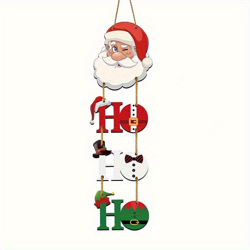 TEMU Letrero de madera de Papá Noel festivo " HO" - Decoración navideña para puerta sin pilas con piñas y , para porche delantero y decoración de