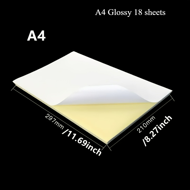 TEMU 18pcs Self-adhesive Stickers Glossy Backing Paper A4 Size Self-adhesive Label Printing Stickers, Laser/inkjet Labels