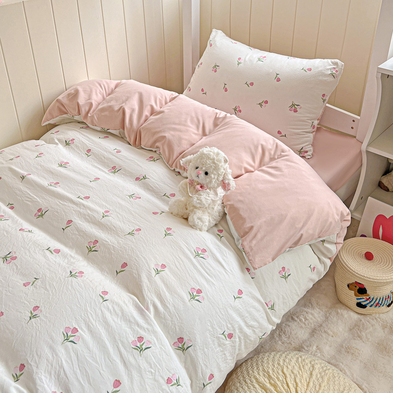 E-shop Bettbezug mit Tulpenmuster, Einzelbettbezug, Bettwäsche, weich, bequem, frisch, Mehrzweck für Schlafzimmer, maschinenwaschbar