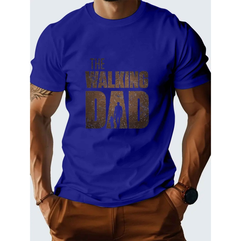 

Men's Casual Crew Neck T-shirt - "the Walking Dad" Print, Short Sleeve, Summer Knit Polyester Top, Regular Fit, Medium Stretch, 150gsm - Ideal For